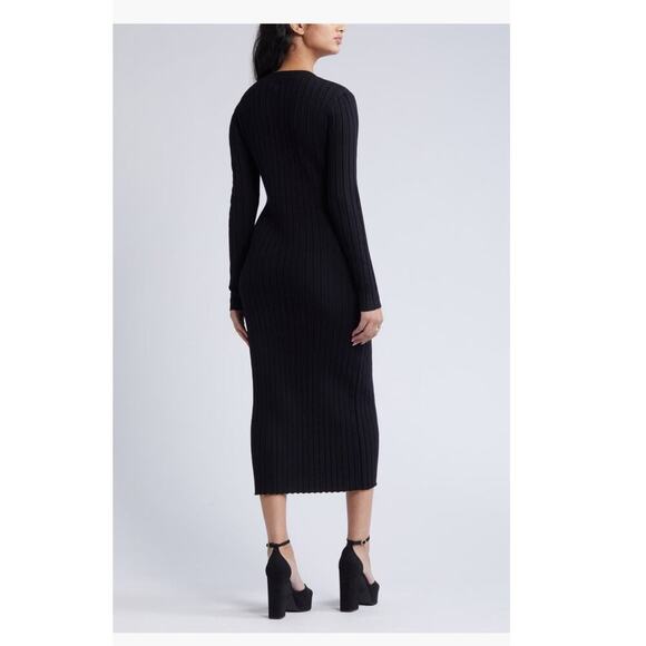 Open edit ribbed sweater button side midi dress black size small - Picture 3 of 10